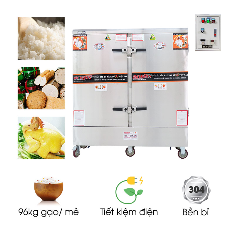 Tủ nấu cơm công nghiệp 24 khay dùng điện Việt Nam (96kg gạo/mẻ)
