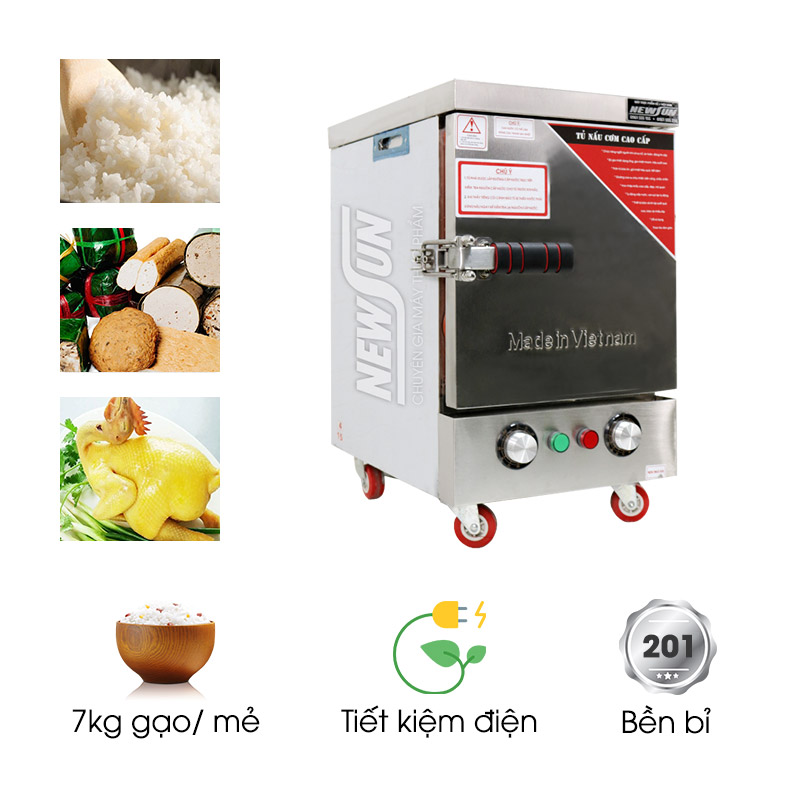 Tủ nấu cơm công nghiệp mini 4 khay dùng điện Việt Nam (7kg gạo/lần)