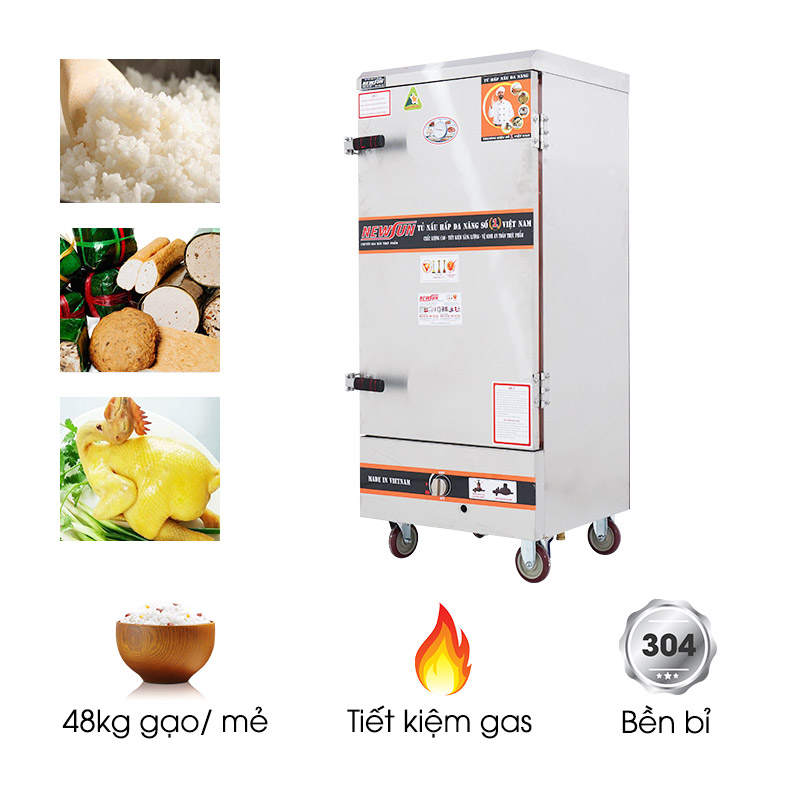 Tủ nấu cơm 12 khay dùng gas Việt Nam (48kg gạo/lần)