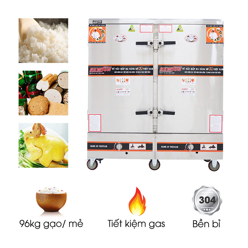 Tủ nấu cơm 24 khay dùng gas Việt Nam (96kg gạo/mẻ)