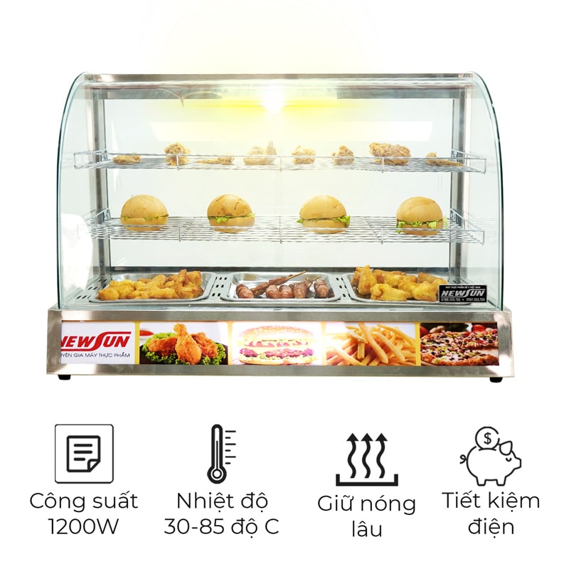 Tủ giữ nóng gà rán 3PS (kính cong) 