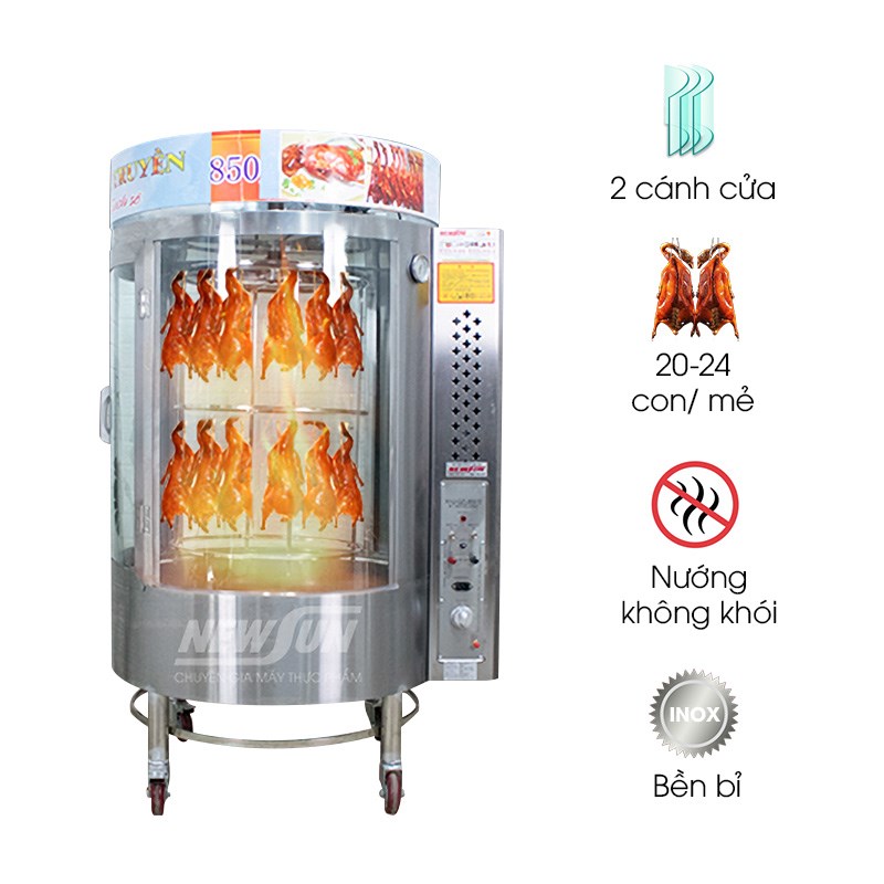 Lò quay vịt than gas xoay 850 (2 cửa)