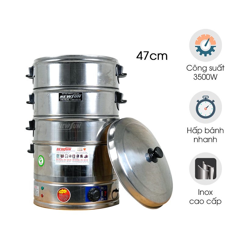 Nồi hấp bánh bao 3 tầng dùng điện 47cm