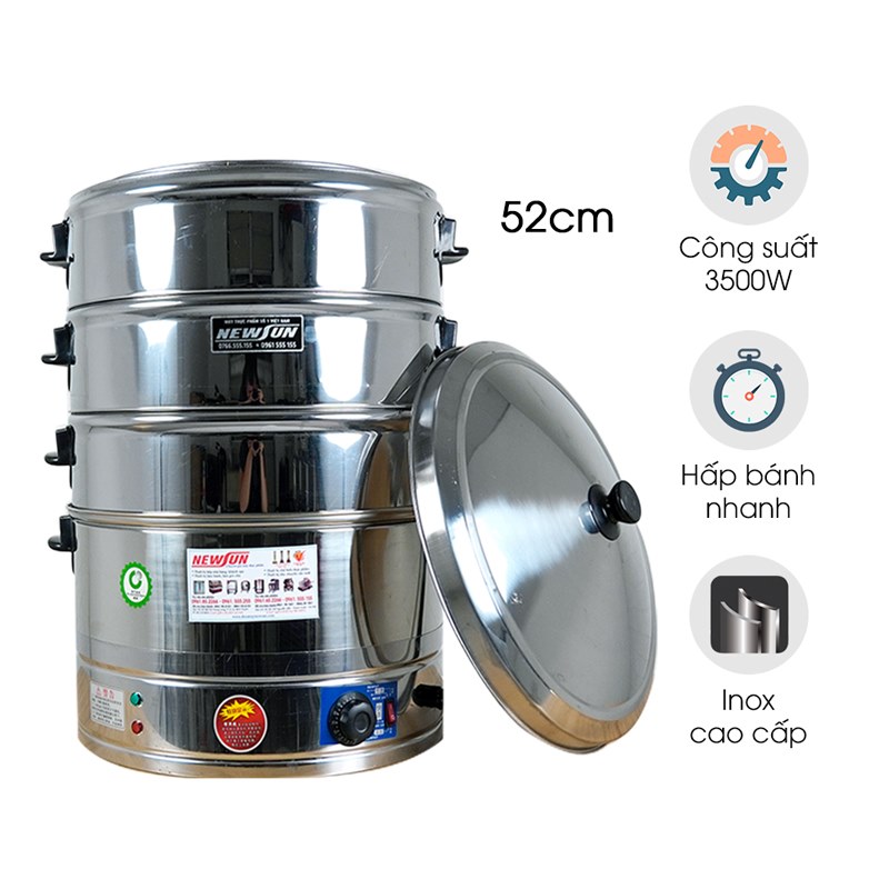 Nồi hấp bánh bao 3 tầng dùng điện 52cm