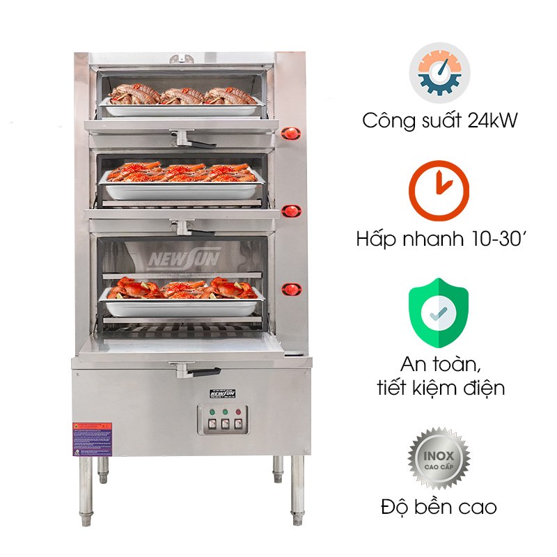 Tủ hấp hải sản 3 tầng dùng điện