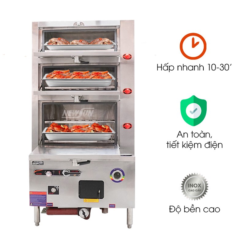 Tủ hấp hải sản 3 tầng dùng gas