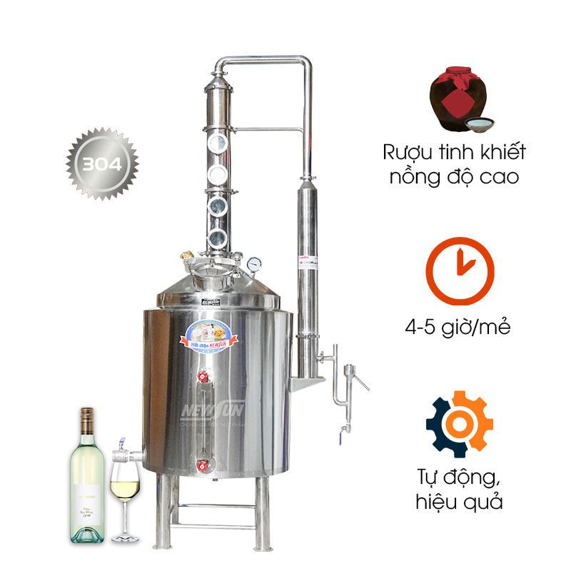 Tháp chưng cất rượu 150kg/mẻ (tháp inox 4 đĩa đồng)