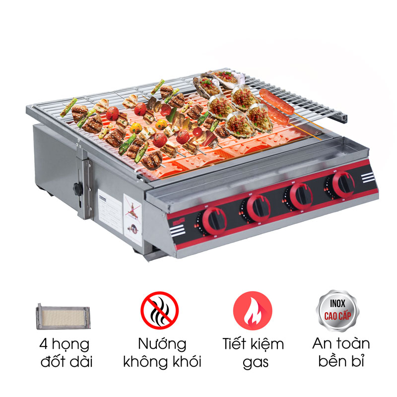 Bếp nướng gas không khói 4 họng dài