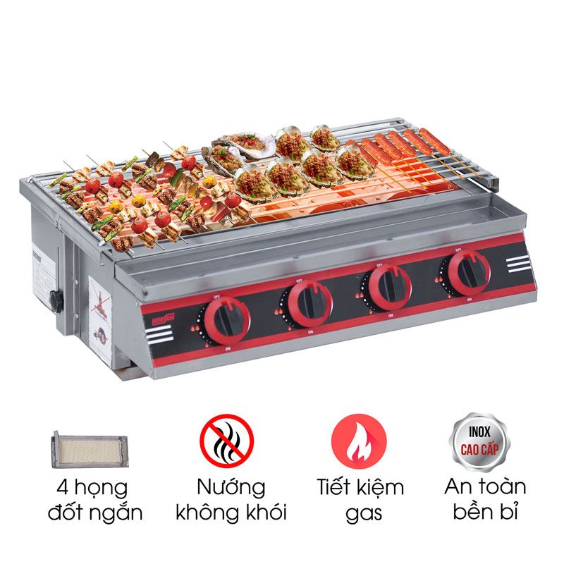 Bếp nướng gas không khói 4 họng ngắn
