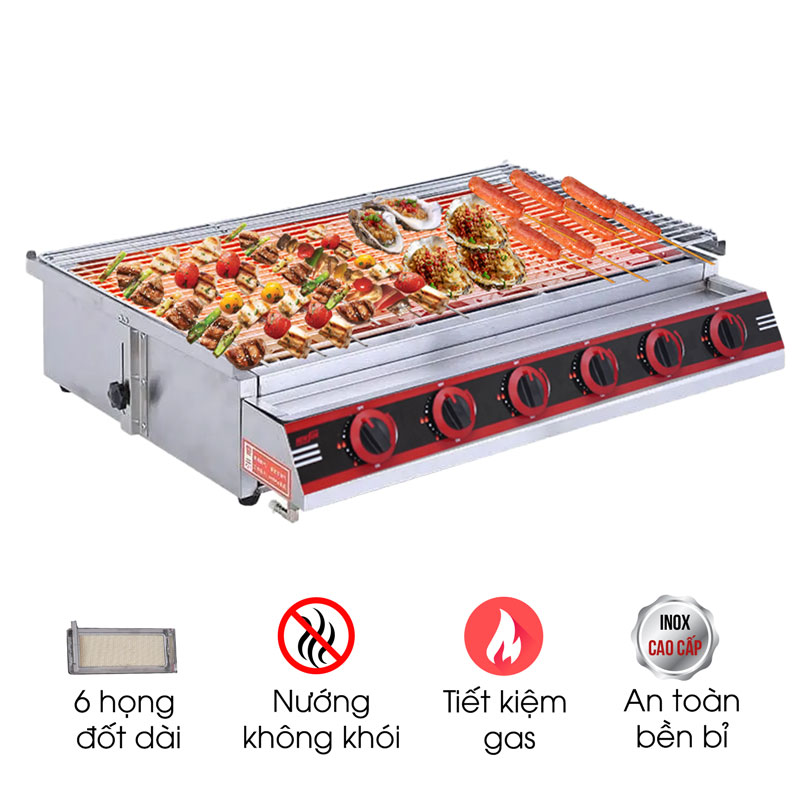 Bếp nướng gas không khói 6 họng dài