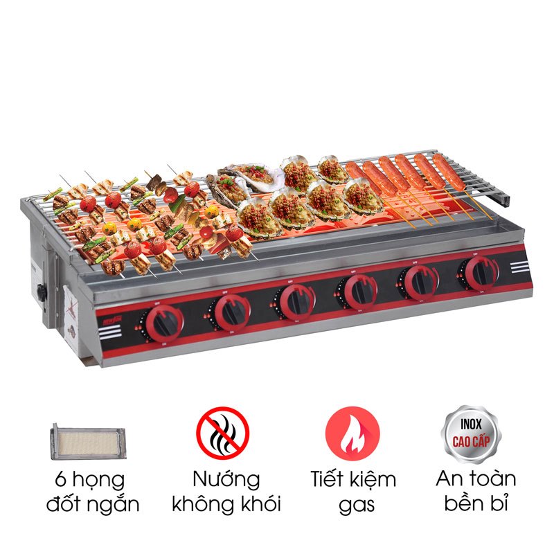 Bếp nướng gas không khói 6 họng ngắn