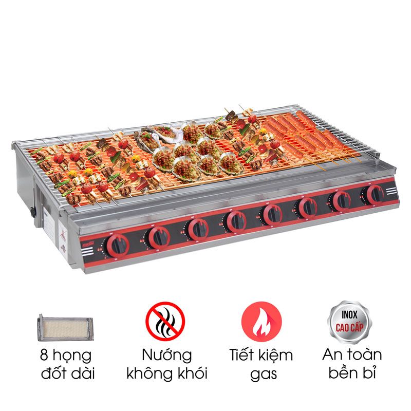 Bếp nướng gas không khói 8 họng dài