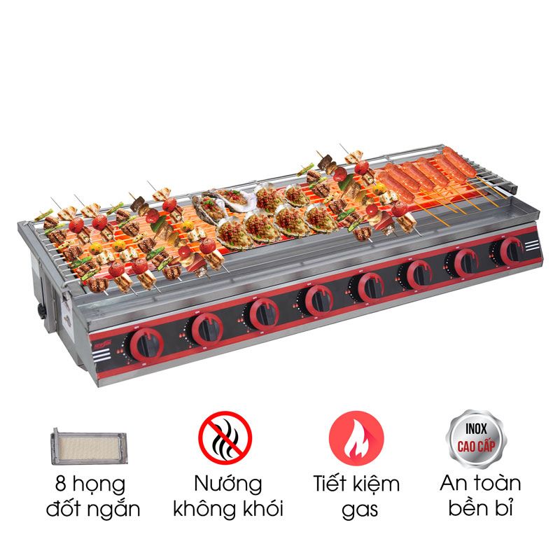Bếp nướng gas không khói 8 họng ngắn