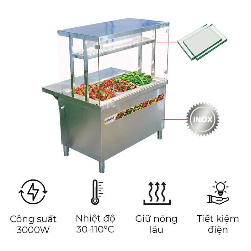 Tủ hâm nóng thức ăn kính vuông KV-1800