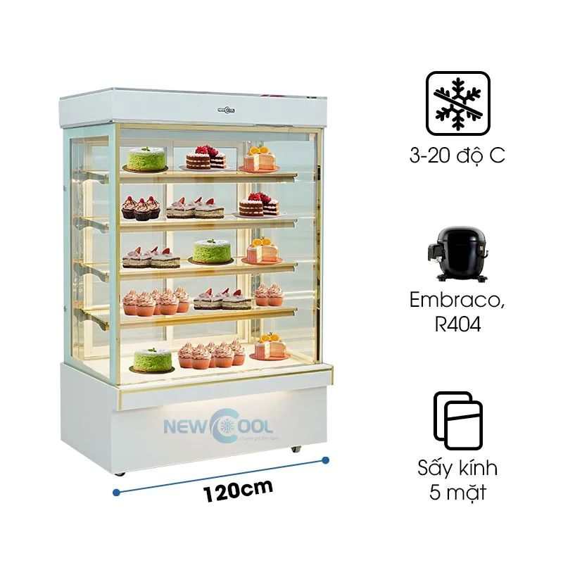 Tủ bánh kem 5 tầng 1m2 kính vuông K740-B