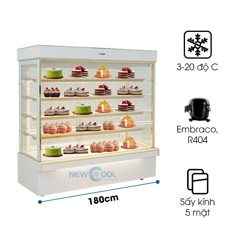 Tủ bánh kem 5 tầng 1m8 kính vuông K760-B