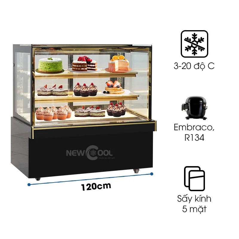 Tủ bánh kem 3 tầng 1m2 kính vuông MA640V