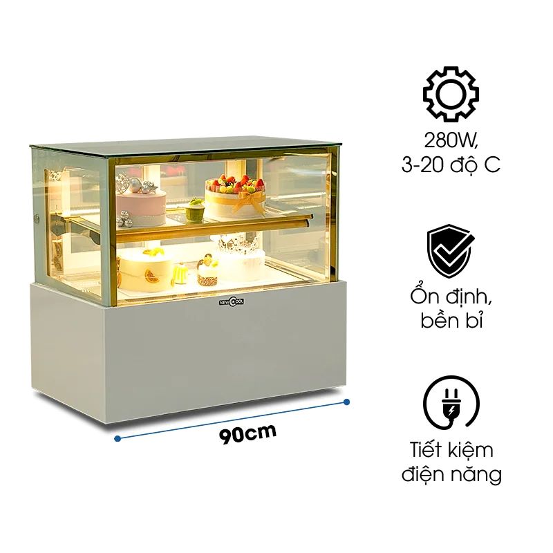 Tủ bánh kem để bàn 2 tầng 90cm kính vuông TRZ-09T