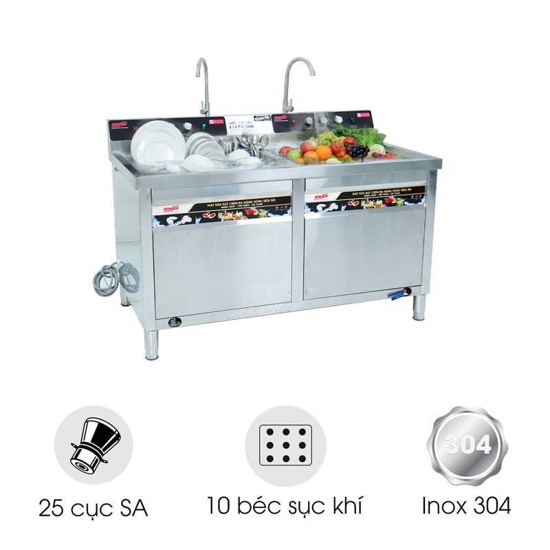 Máy rửa bát siêu âm chậu đôi 1m5 có sục khí ozone NS-1500