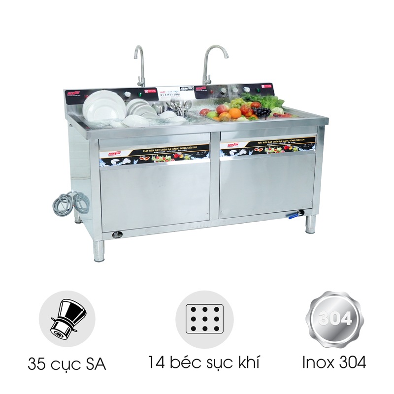 Máy rửa bát siêu âm chậu đôi 1m8 có sục khí ozone NS-1800