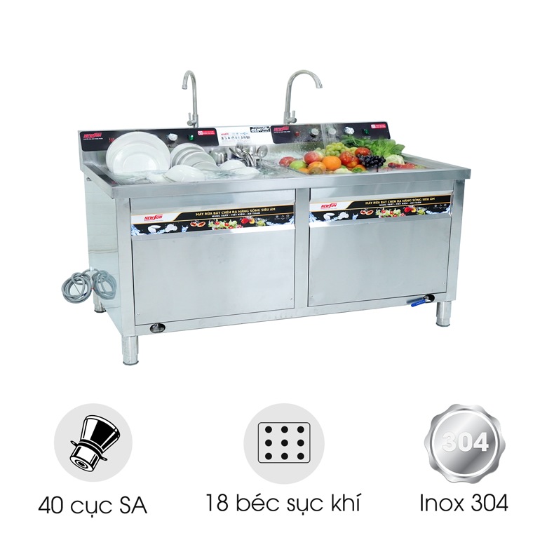 Máy rửa bát siêu âm chậu đôi 2m có sục khí ozone NS-2000
