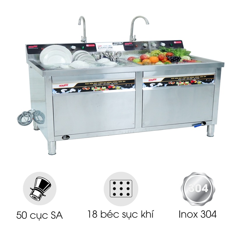 Máy rửa bát siêu âm chậu đôi 2m4 có sục khí ozone NS-2400