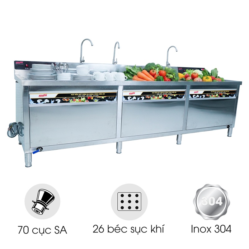 Máy rửa bát siêu âm chậu đôi 3m có sục khí ozone NS-3000