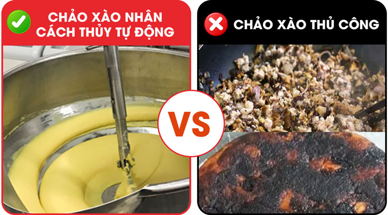 So sánh sên xào nhân bằng máy và thủ công
