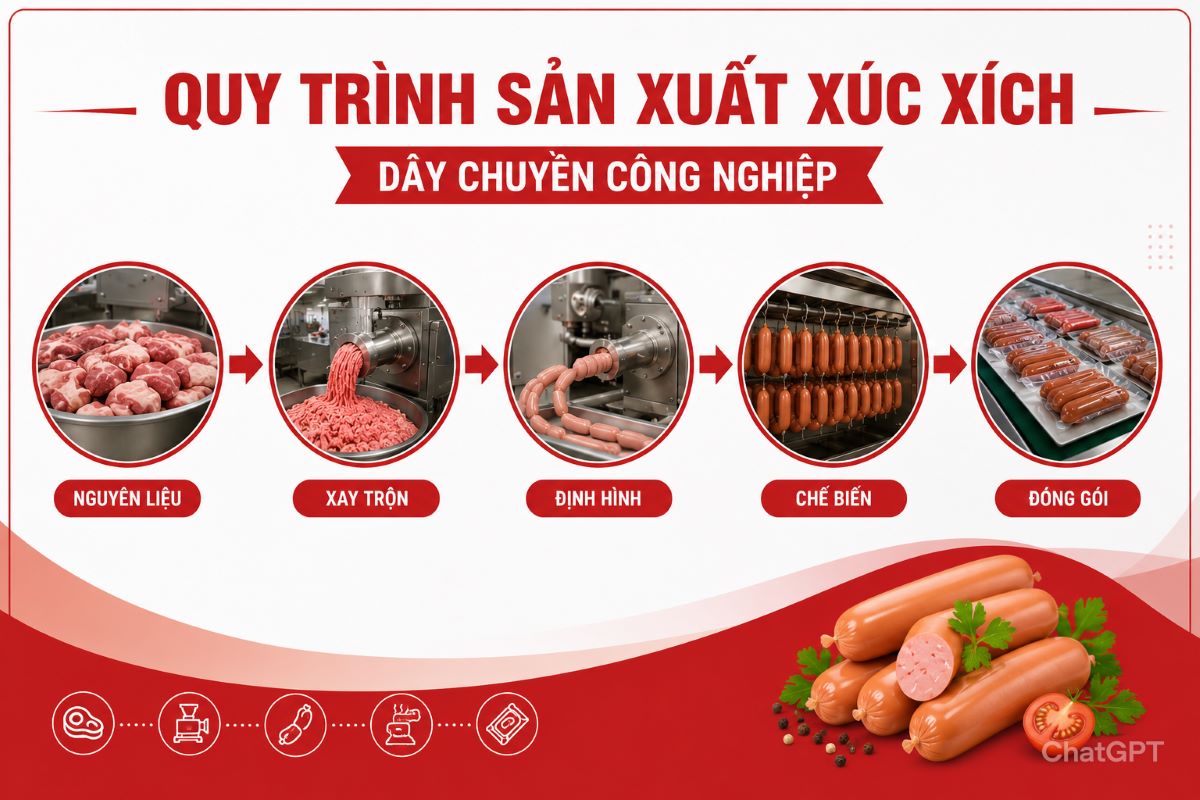 Quy trình sản xuất xúc xích bằng dây chuyền công nghiệp