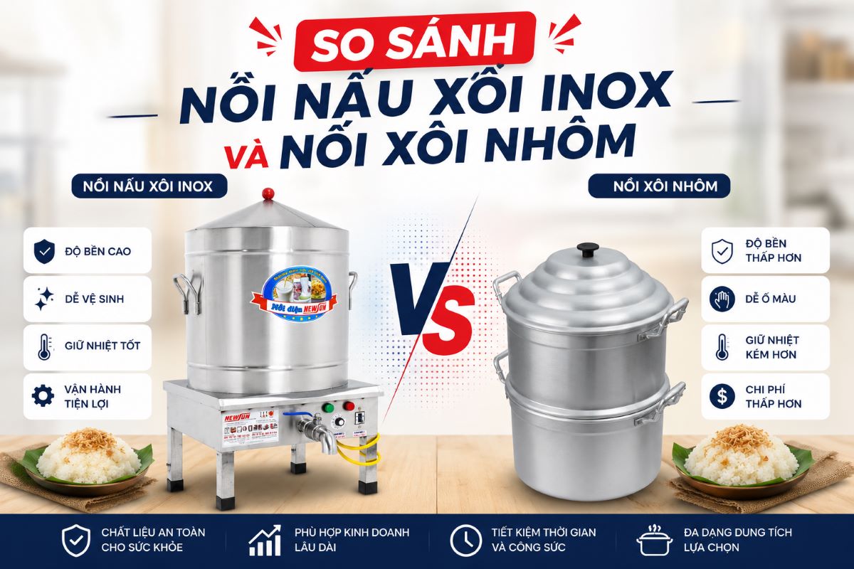 So sánh nồi nấu xôi inox và nồi xôi nhôm