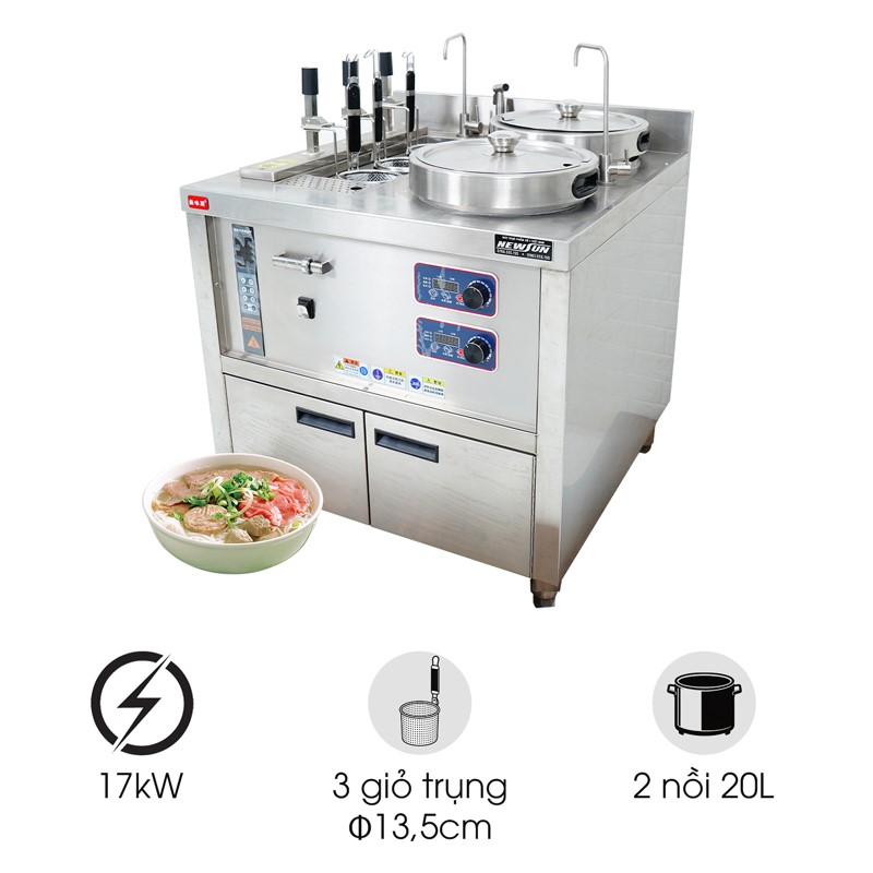 Bộ nồi nấu phở đôi & máy nhúng phở mì tự động NEWSUN NS-JZML-3G-H30-30